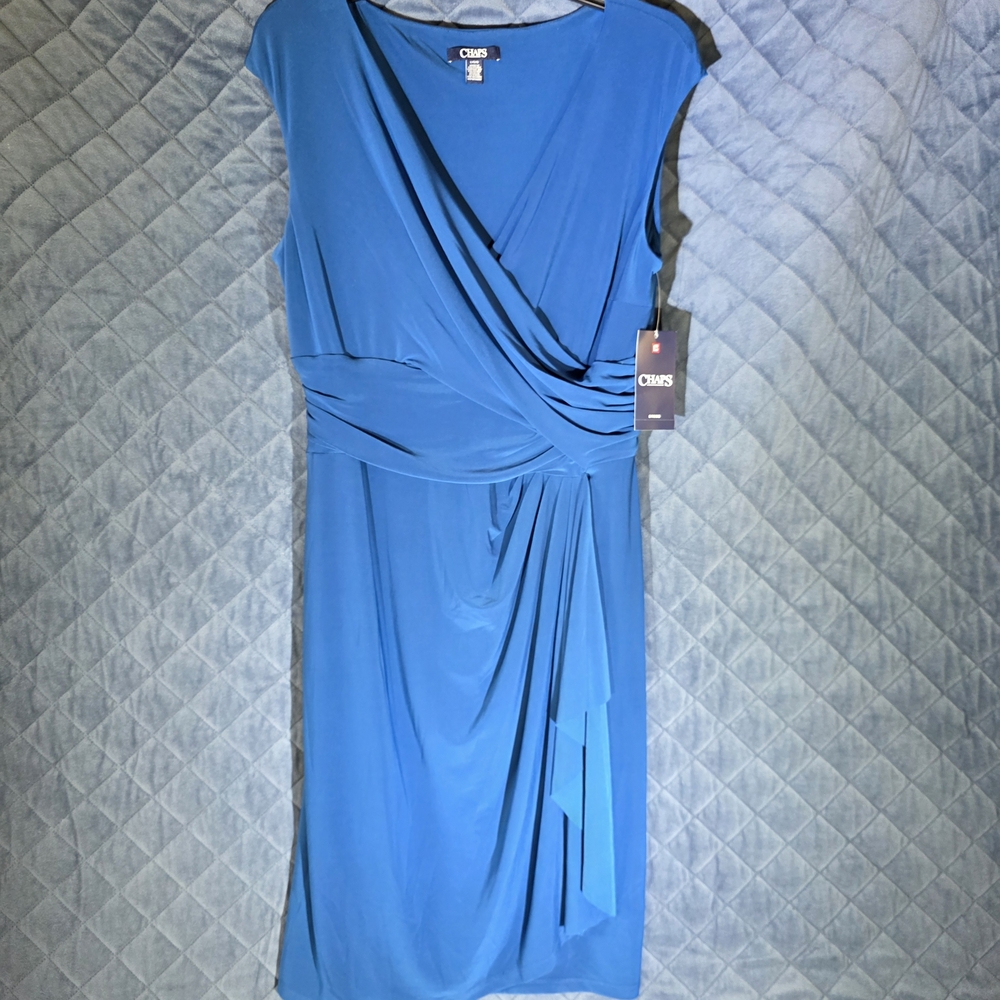 Chaps Women's Vibrant Blue Faux Wrap Midi Dress Sz LG